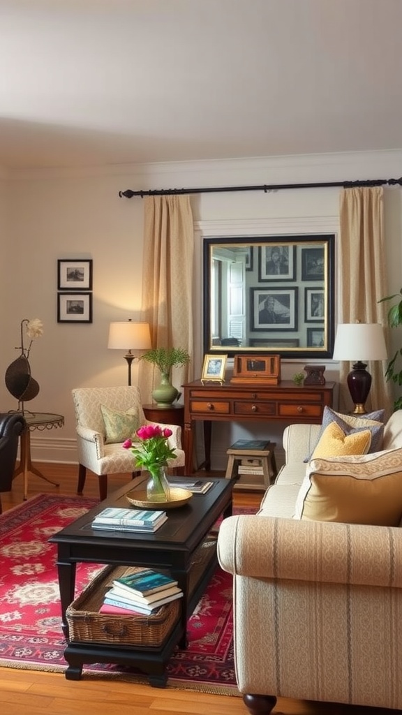 Cozy traditional living room with decorative accents