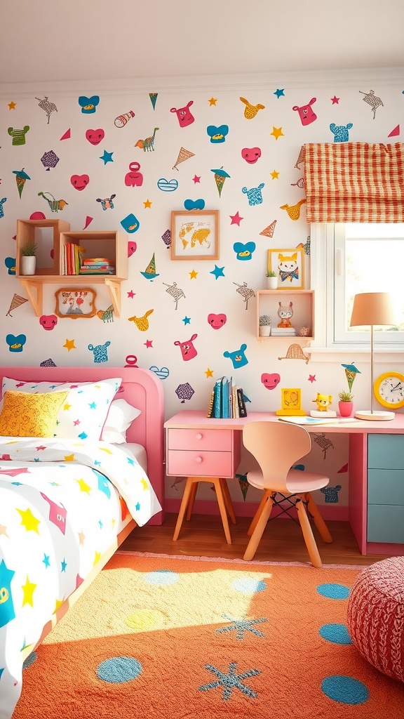 Colorful and playful kids' bedroom with fun decor and bright accents.