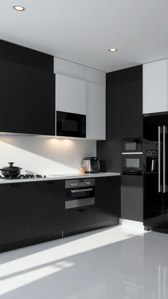 Modern black and white kitchen with sleek appliances