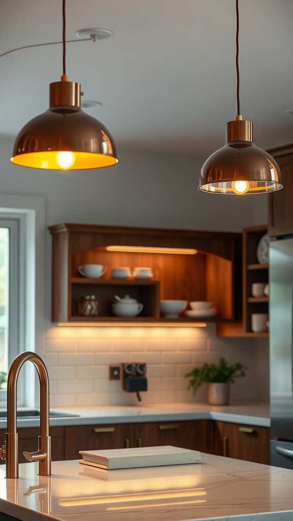 Stylish brown lighting fixtures in a modern kitchen