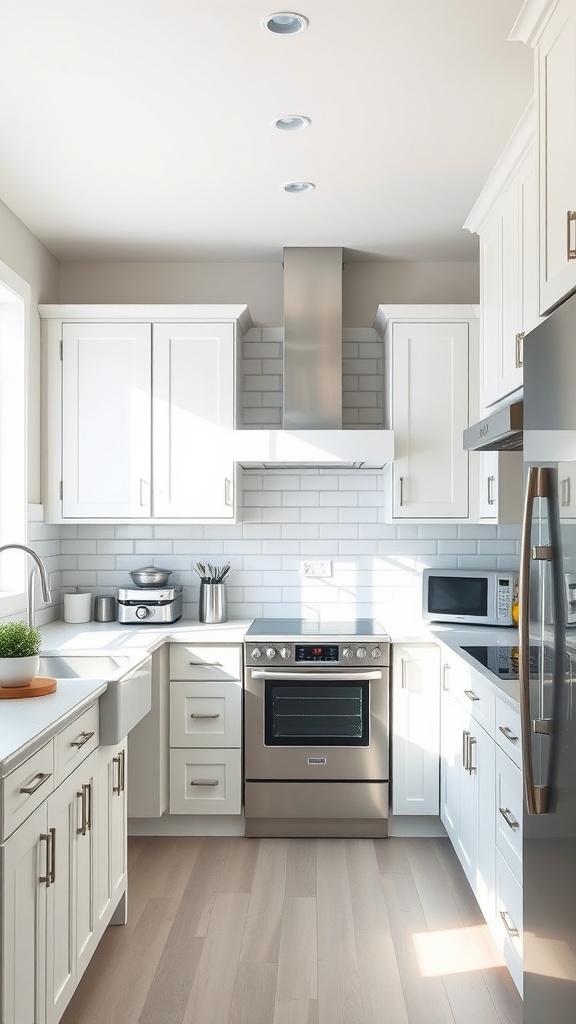 Bright kitchen with classic white cabinets and modern appliances