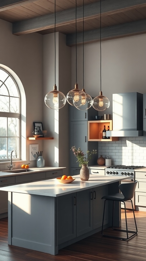 Modern kitchen with pendant lighting over the island and stylish decor