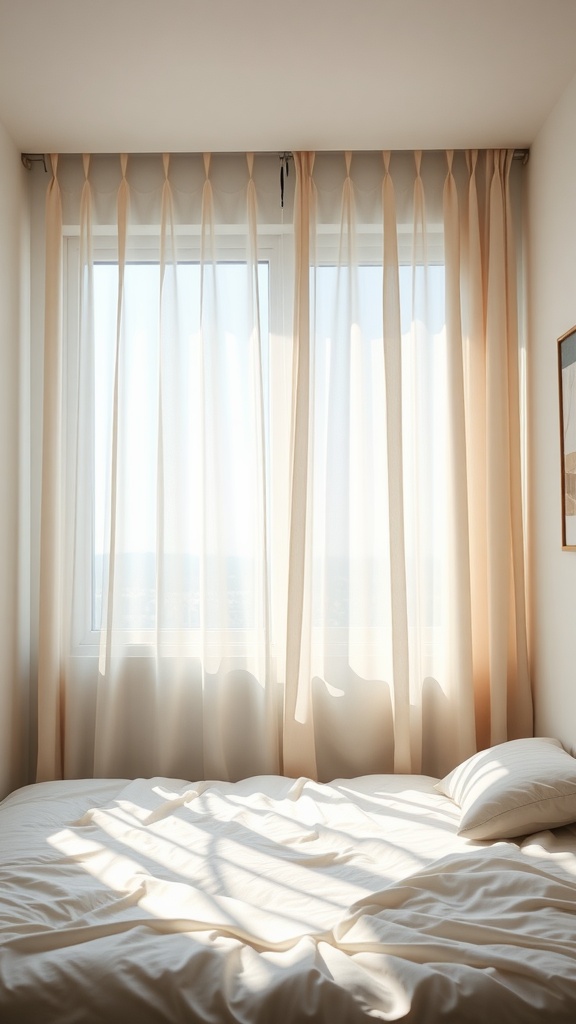 Soft sheer curtains allowing sunlight to enter a small bedroom