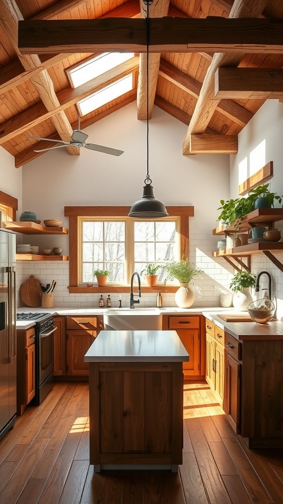 Rustic farmhouse kitchen with reclaimed wood accents and natural light