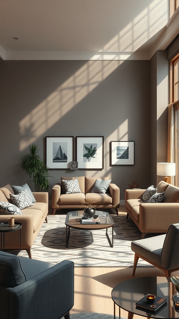 A modern living room with comfortable seating and natural light.