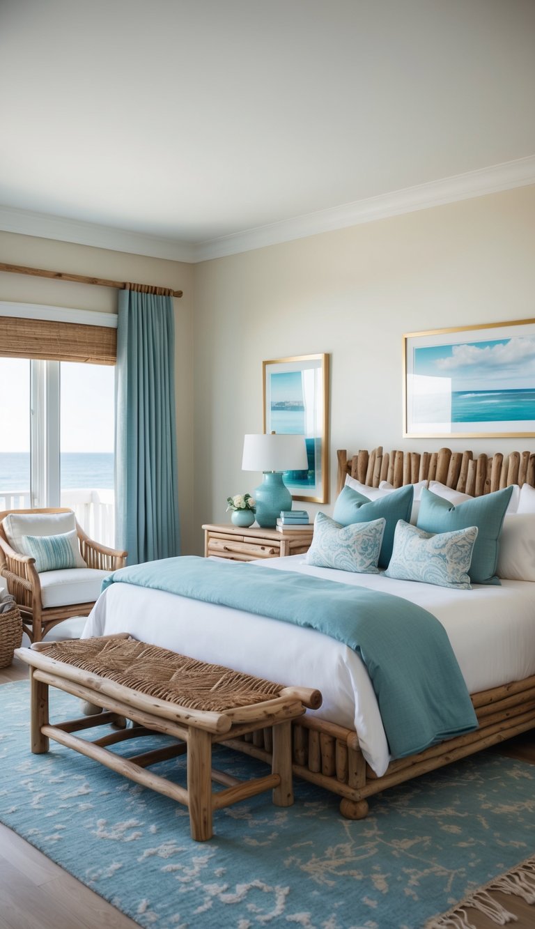 luxury room with Driftwood Furniture in coastal themed bedroom

