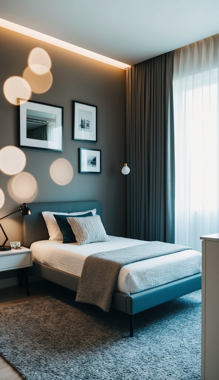 A small bedroom with slim furniture, maximizing space